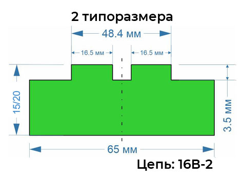Направляющая для роликовой цепи 16B-2 профиль T-DUPLEX-16 Профиль Т2-16